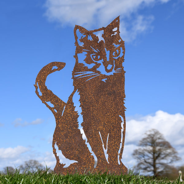 Sitting Cat Garden Sheet Steel Silhouette In Rustic