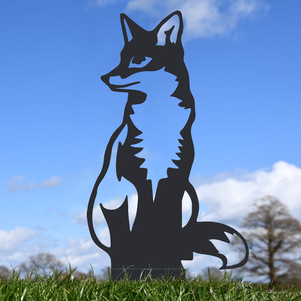 Sitting Fox Garden Sheet Steel Silhouette In Black