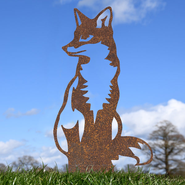 Sitting Fox Garden Sheet Steel Silhouette In Rustic
