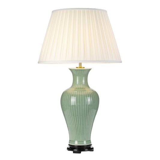 'Slebech' Ceramic Green And Cream Table Lamp