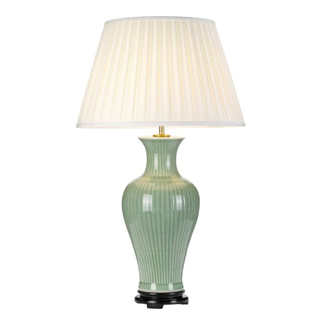 'Slebech' Ceramic Green And Cream Table Lamp - thumbnail