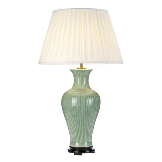 'Slebech' Ceramic Green And Cream Table Lamp - thumbnail