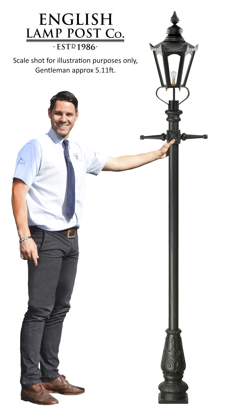 Small black hexagonal garden lamp post scale size