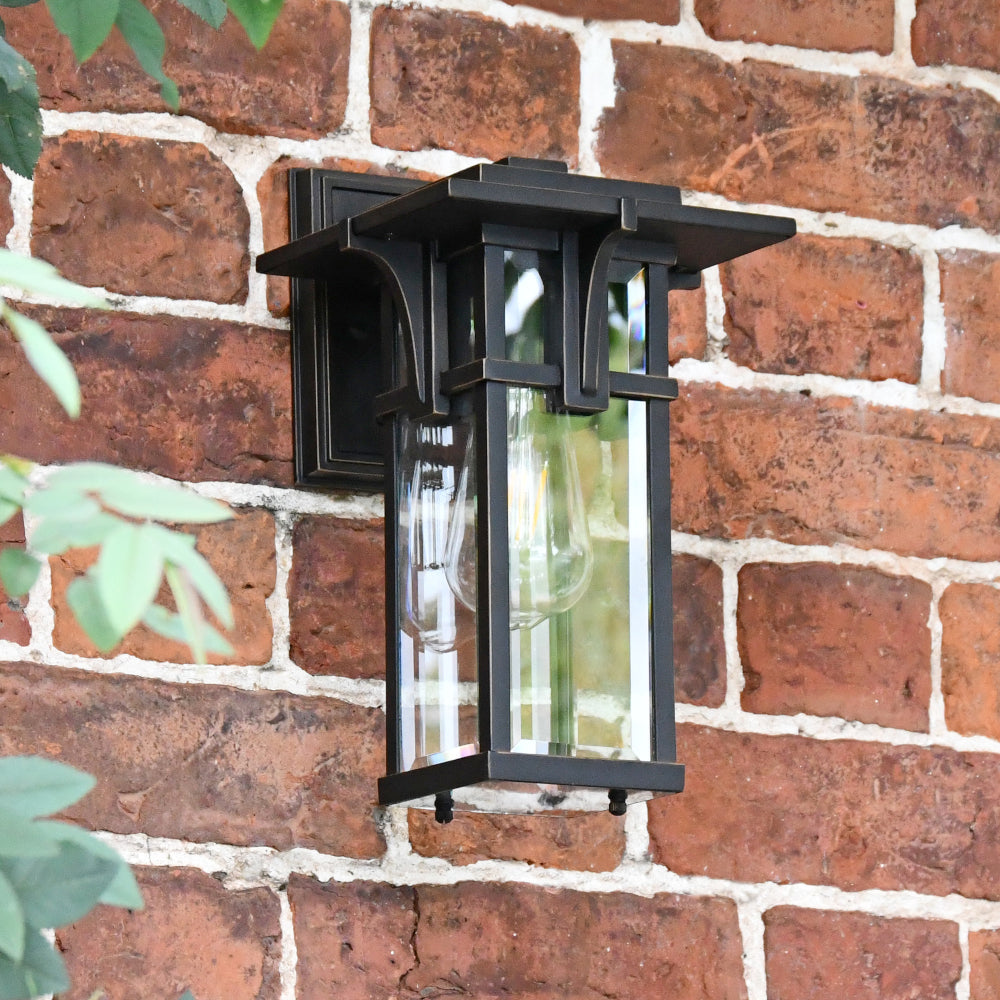 Bottom angled view of the art deco wall lantern