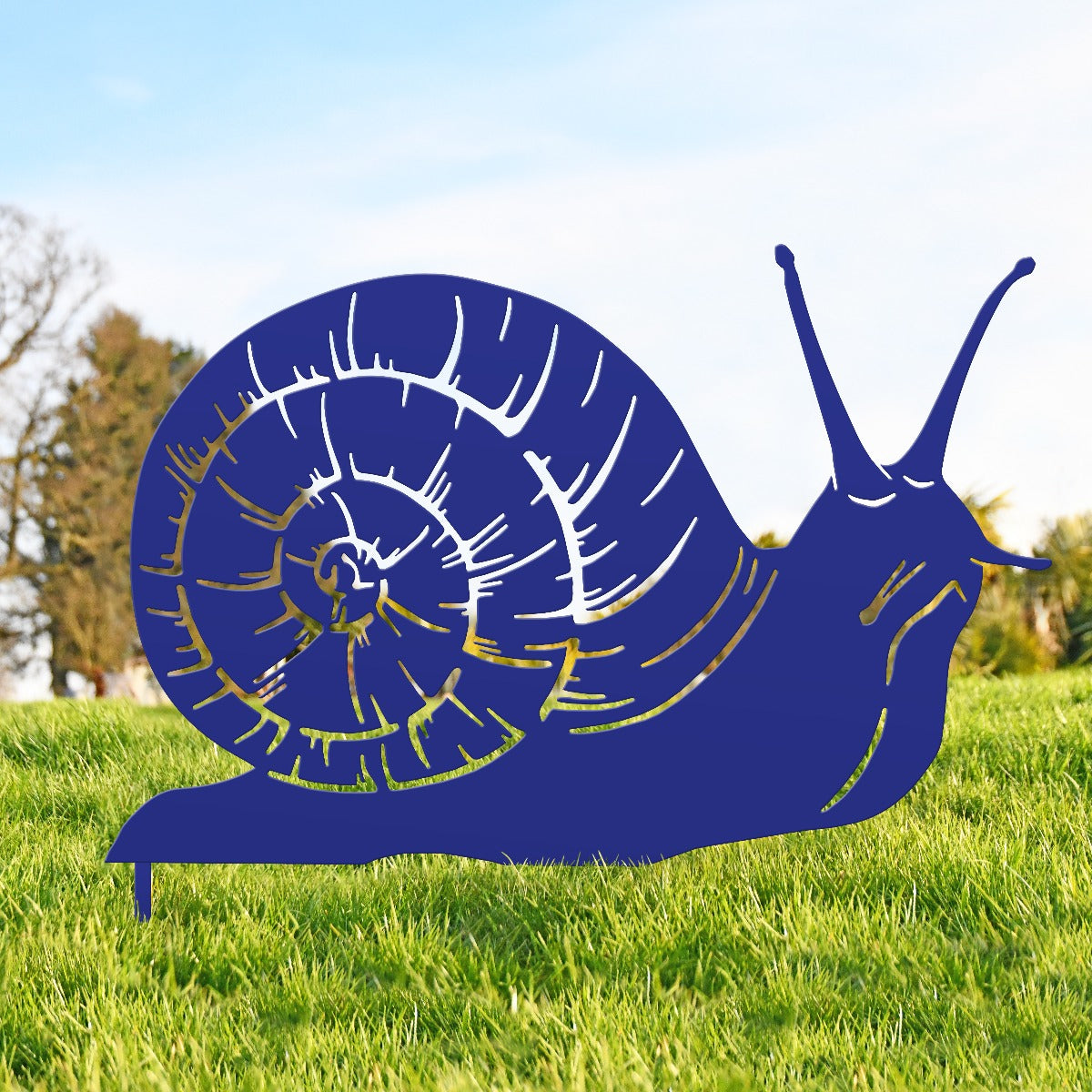 Snail Garden Sheet Steel Silhouette In Blue