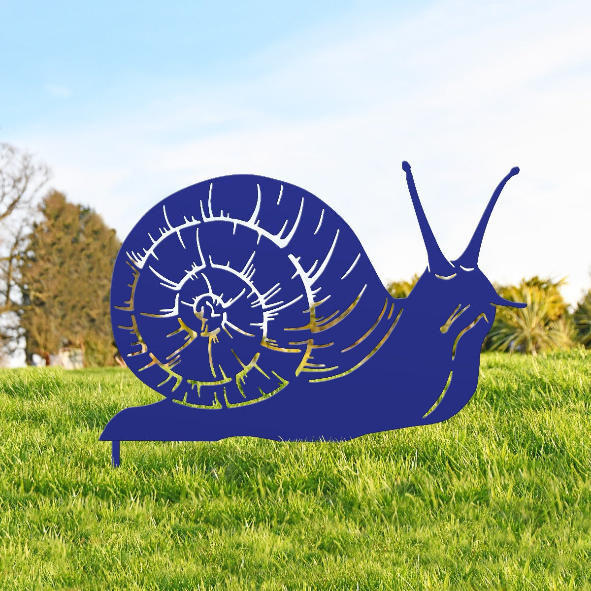 Snail Garden Sheet Steel Silhouette In Blue