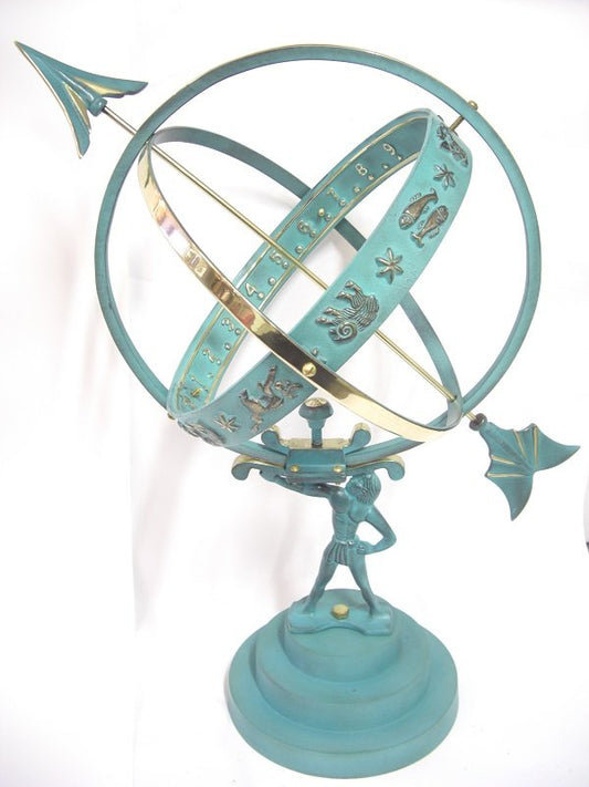 Solid Brass Atlas Armillary Sundial