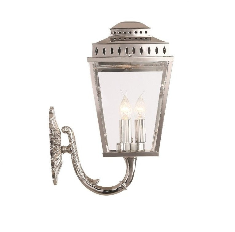 Solid Brass Wall Lantern with Floral Wall Bracket