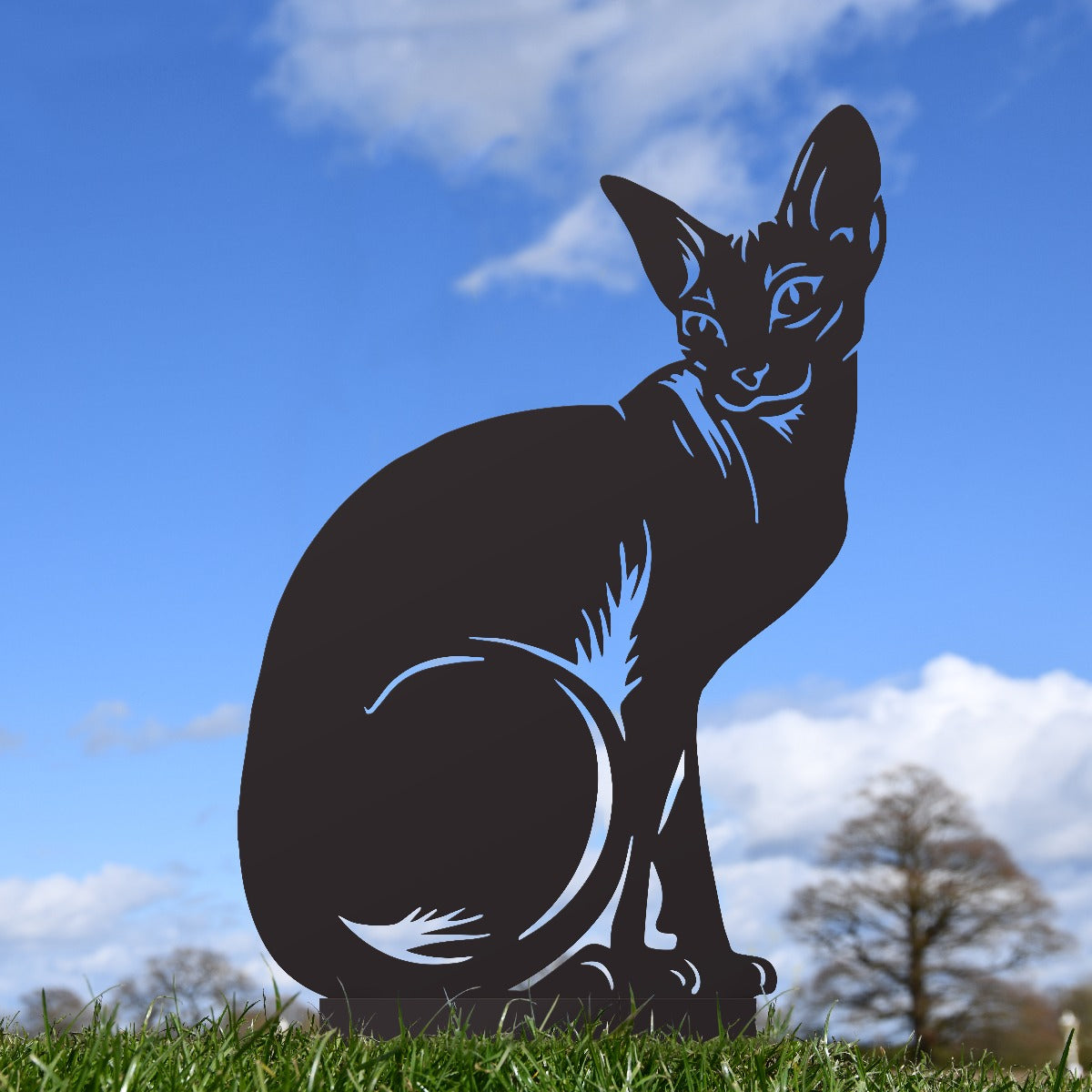 Sitting Sphynx Cat Garden Sheet Steel Silhouette In Black