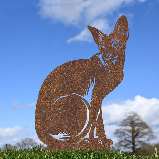 Sitting Sphynx Cat Garden Sheet Steel Silhouette In Rustic