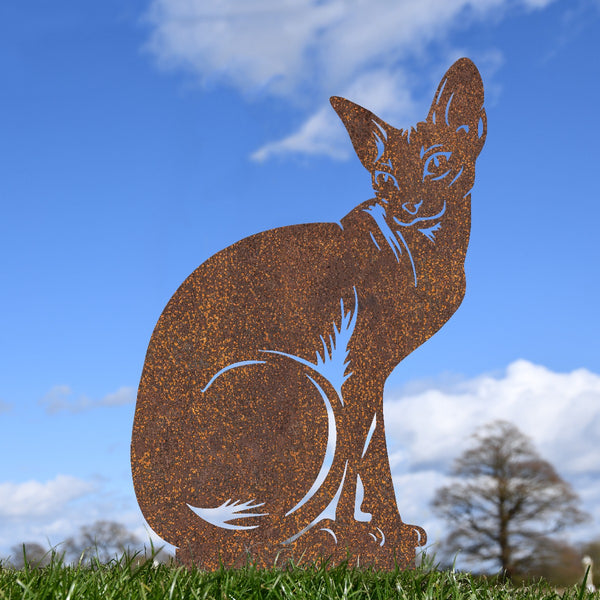 Sitting Sphynx Cat Garden Sheet Steel Silhouette In Rustic