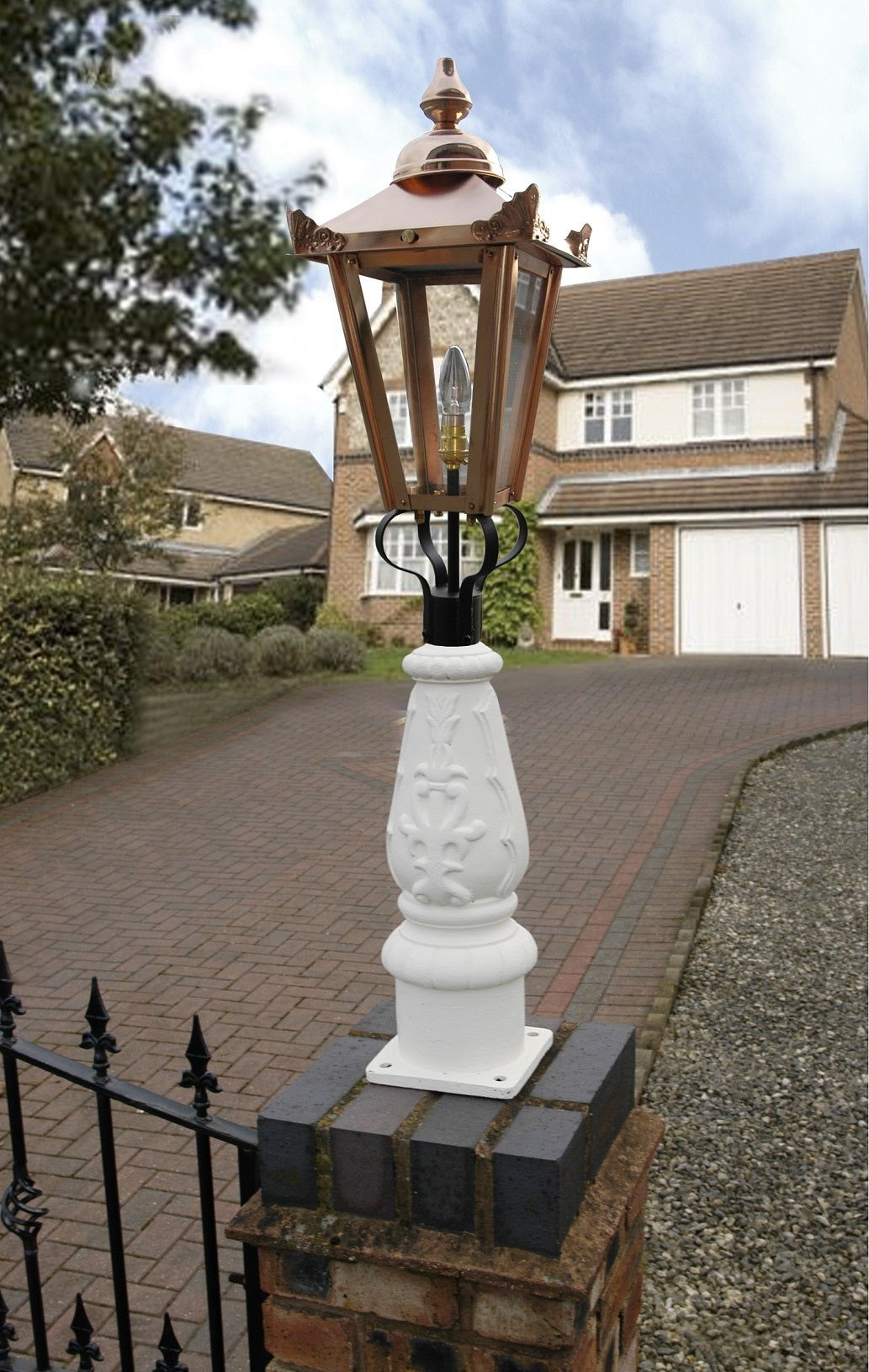 Splashed White & Copper Mini Victorian Lamp Post Set