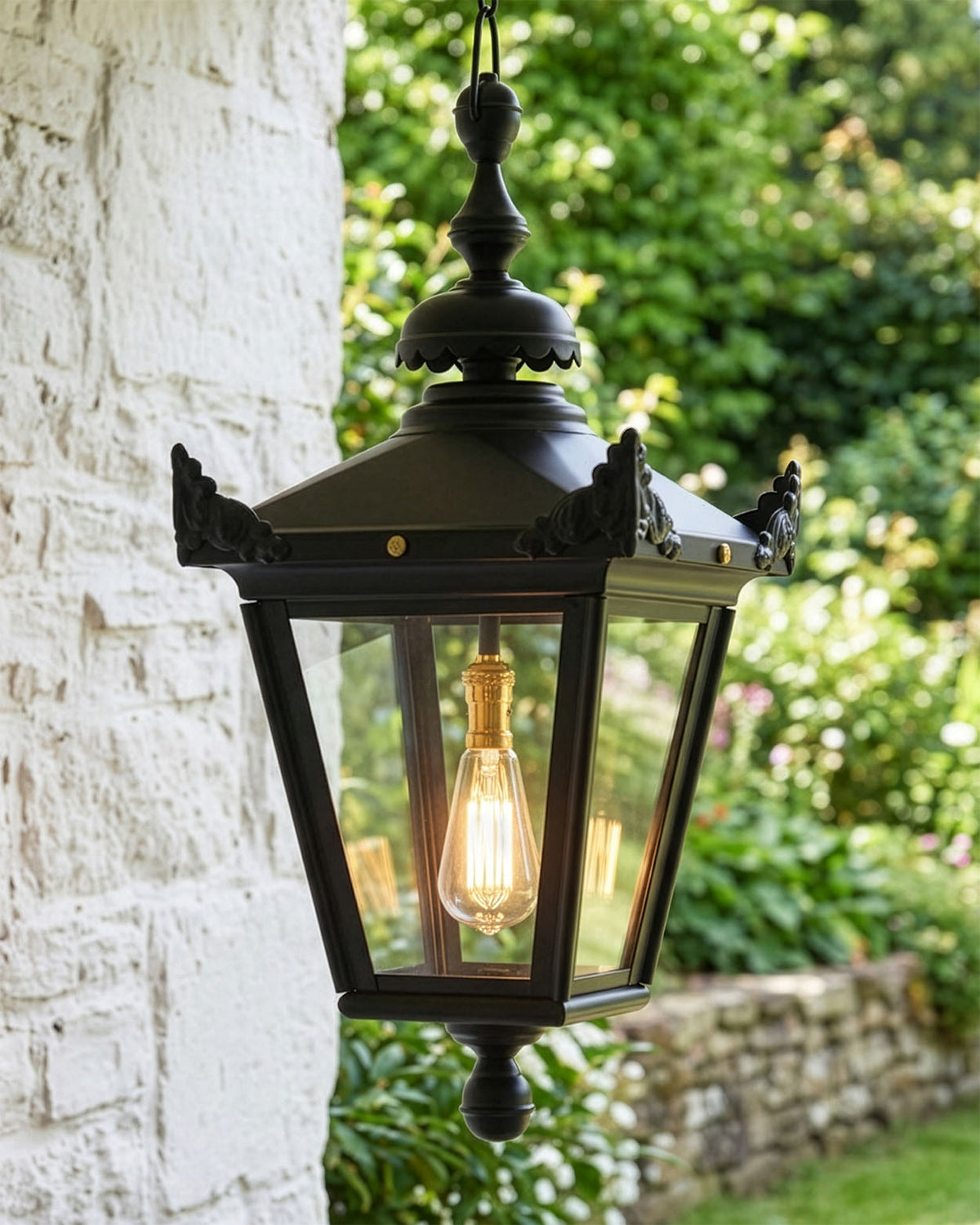 Black Victorian Hanging Lantern Digital Illustration In A Lush Garden