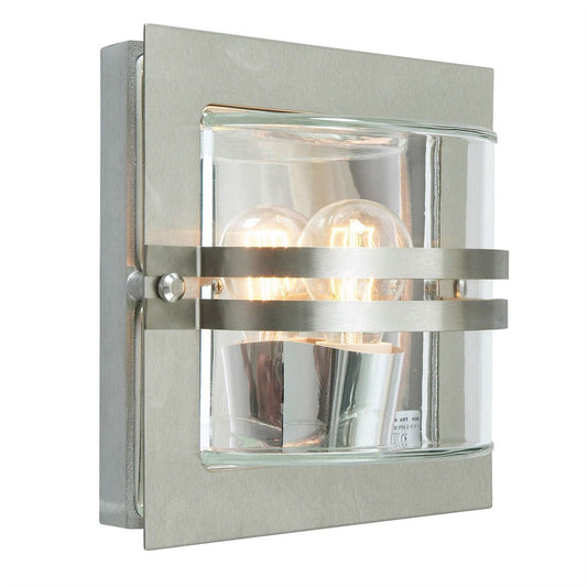 "Portsford" Square Contemporary Wall Light with Clear Glass Shade