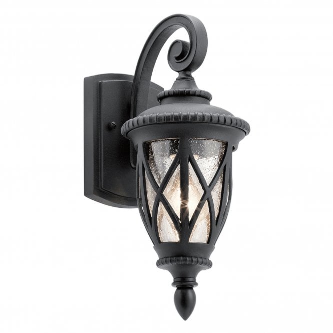 Standard Antique Black Wall Lantern With Scrolled Bracket