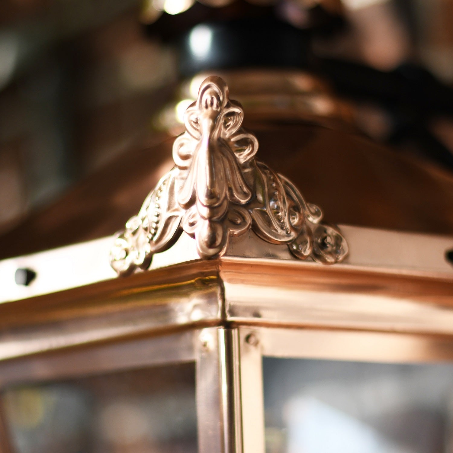 Suspended Copper Wall Lantern Decorative Finials