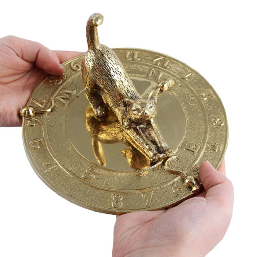'Tabby' Brass Cat Sundial on a white background