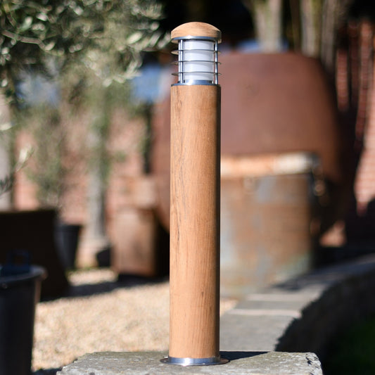 Teak and Stainless Steel Driveway Bollard Light