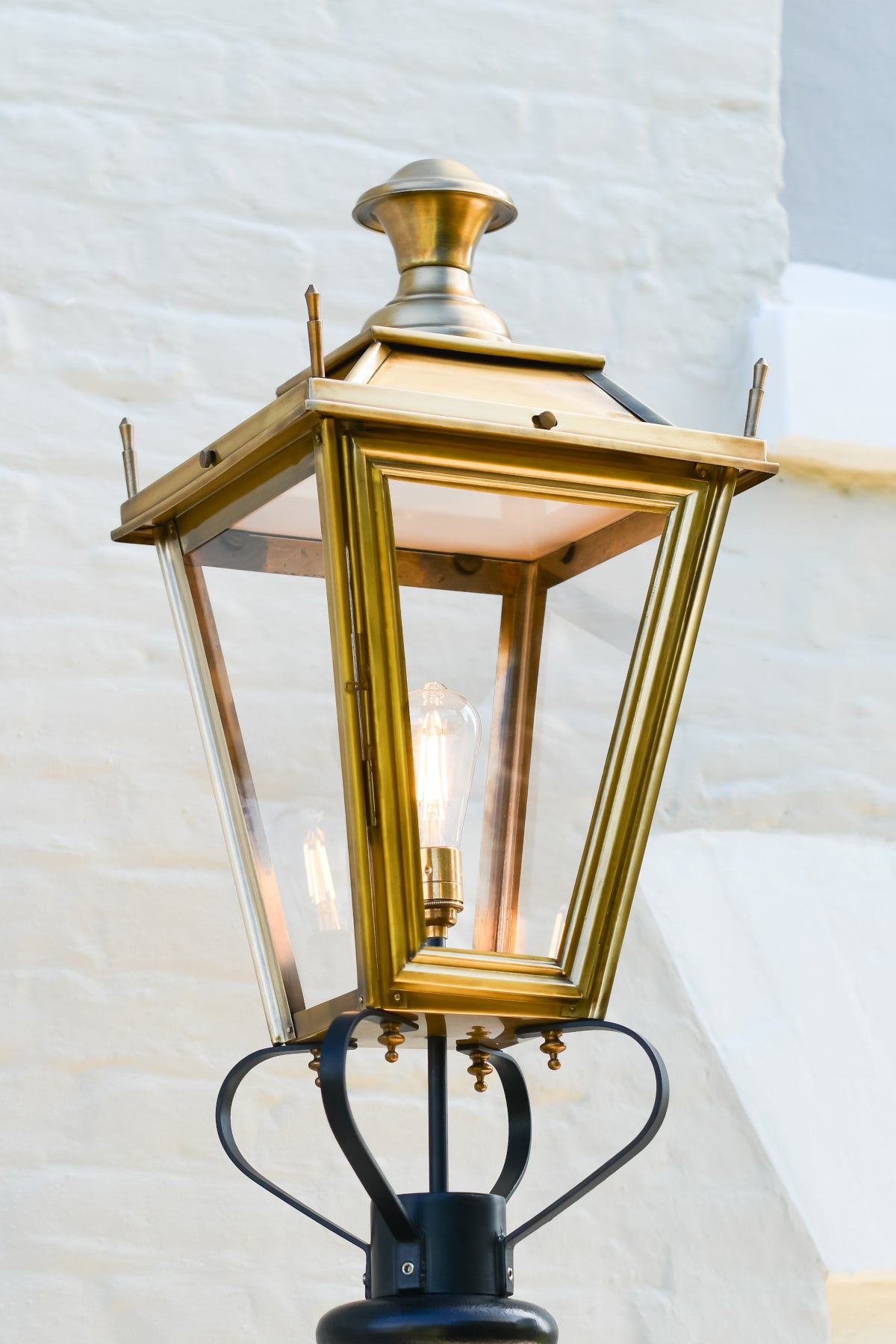 Close up of the antique bronze lantern 