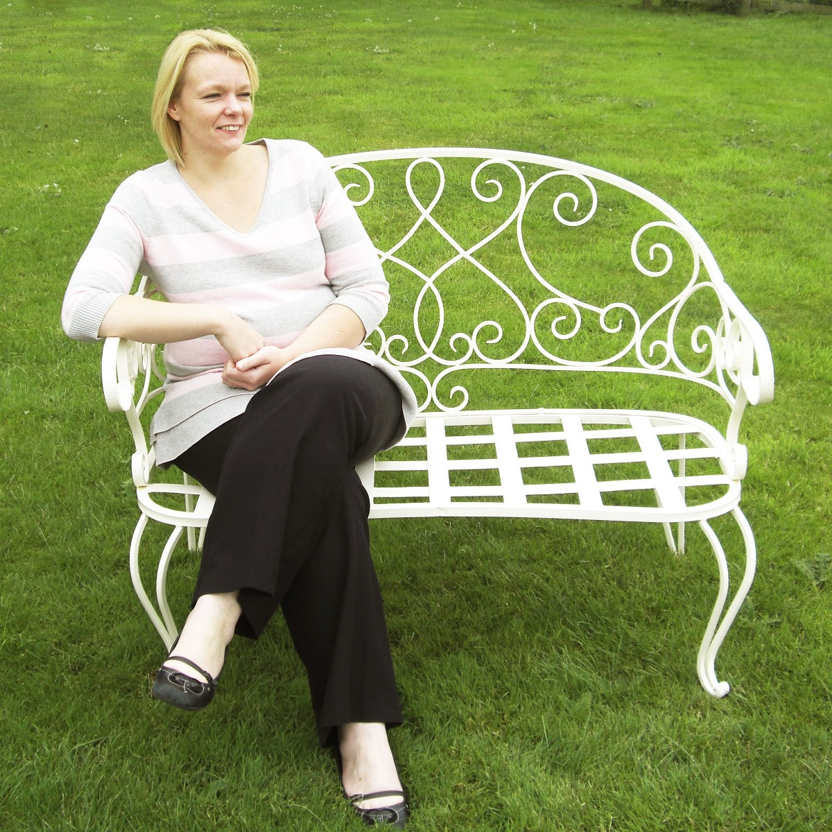 The Clarence Antique White Garden Bench Scale