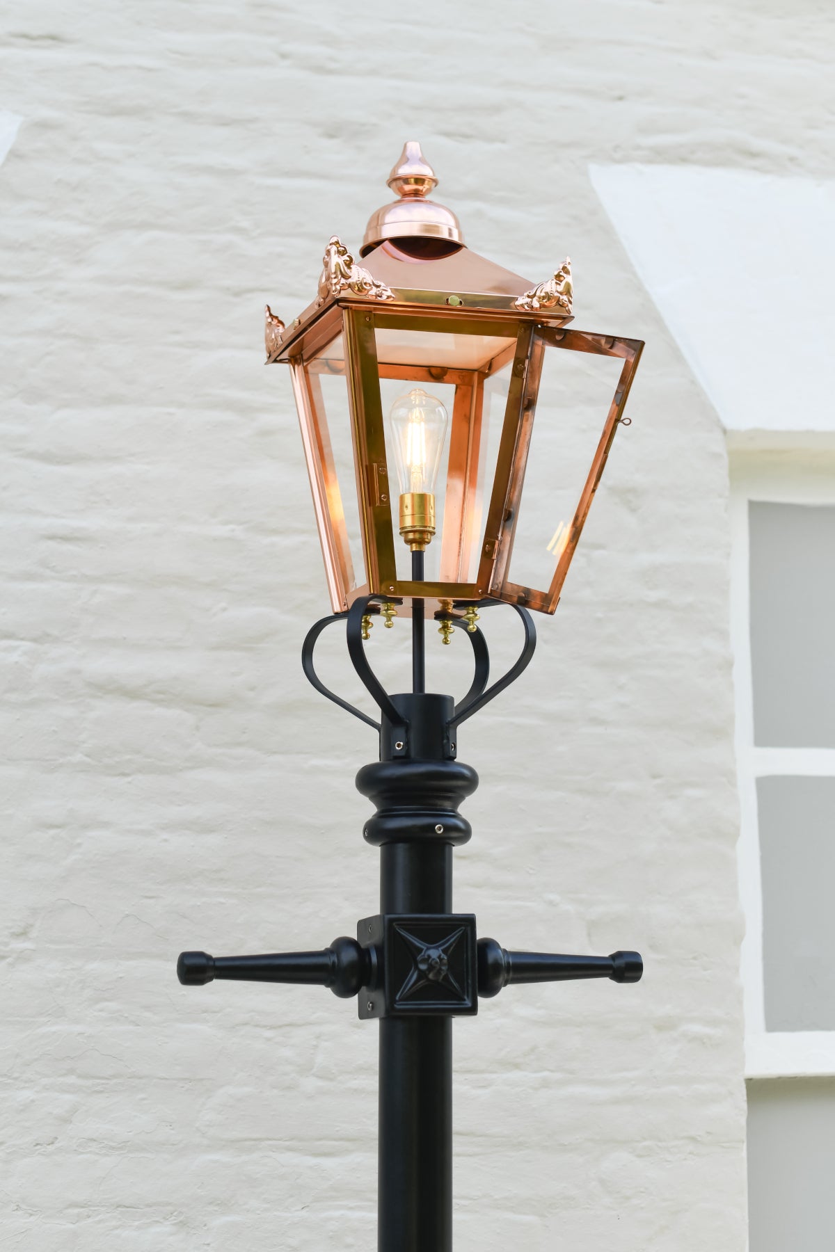 The 'Frederick' copper lantern with door open