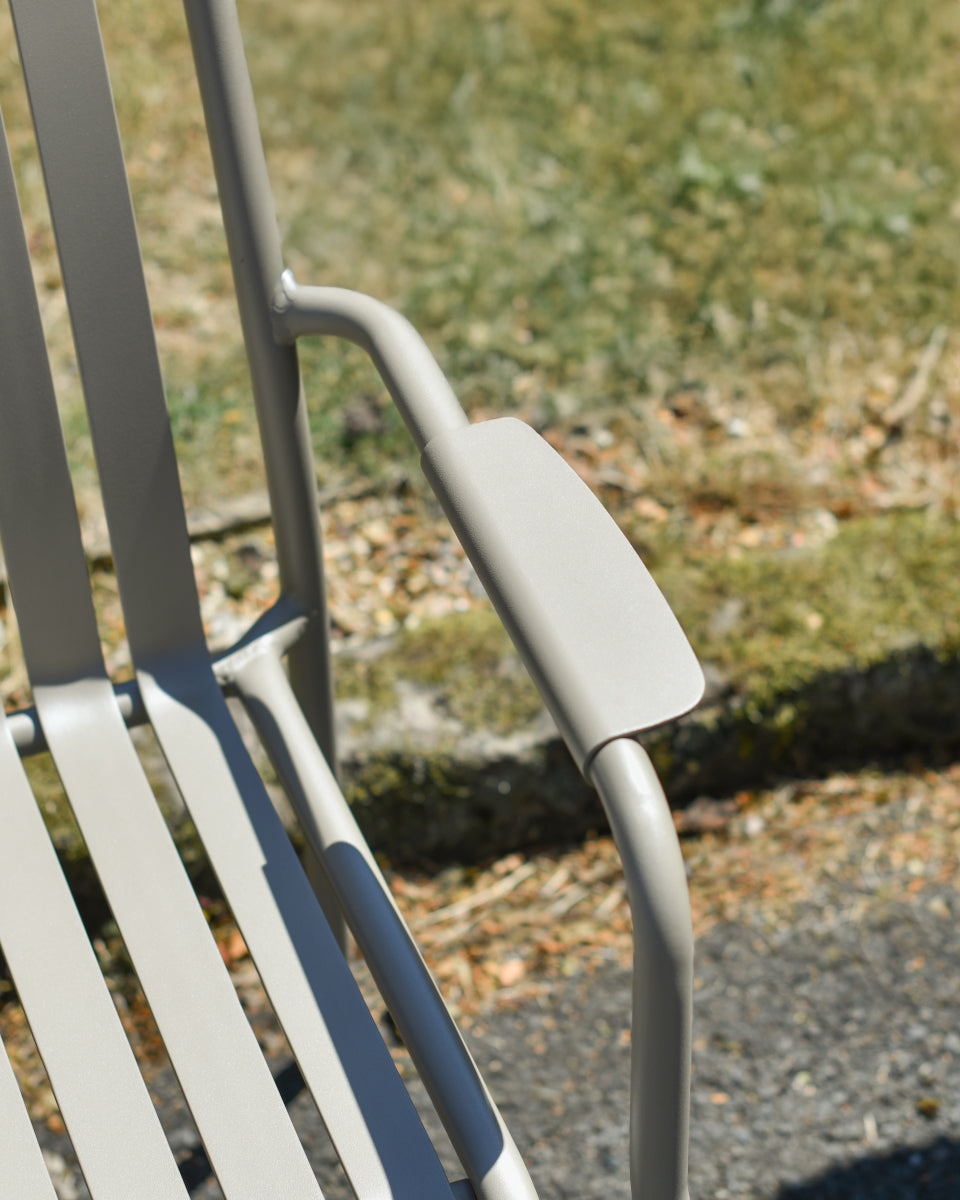 Close up of the bench armrest