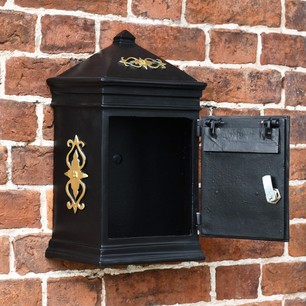 Front Opening door on the The Black "Hinkley" Traditional Wall Mounted Post Box