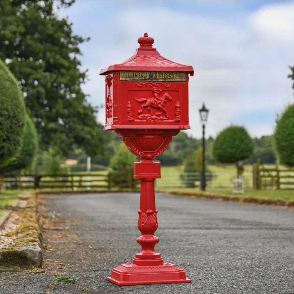 'The Huntley' Post Box on Stand - Red