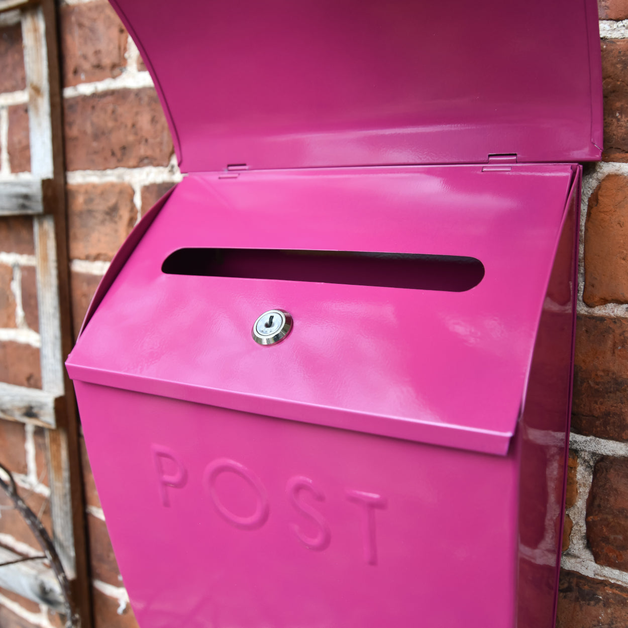 The letter flap of the Purple Lockable 'Montcour' Modern Post Box