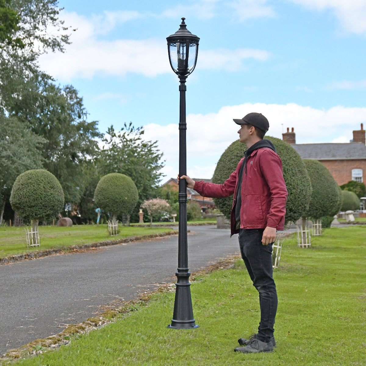 The Stamford English Country Inspired Garden Lamp Post With Man For Scale