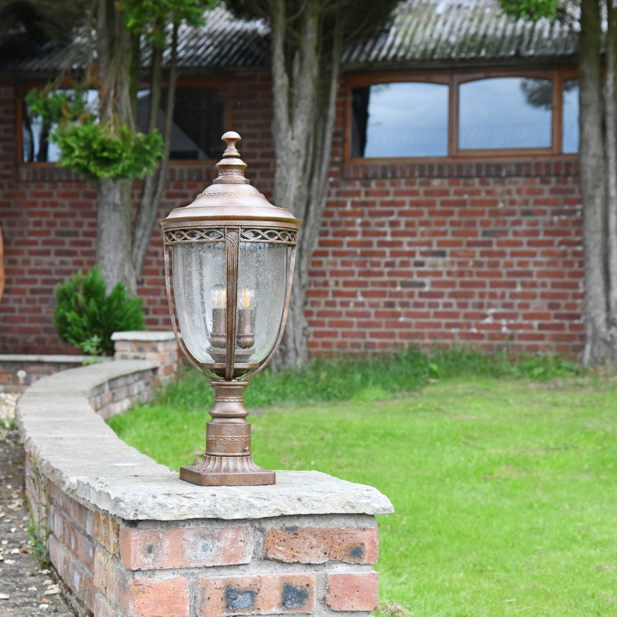 The small pillar light at the entrance of a property