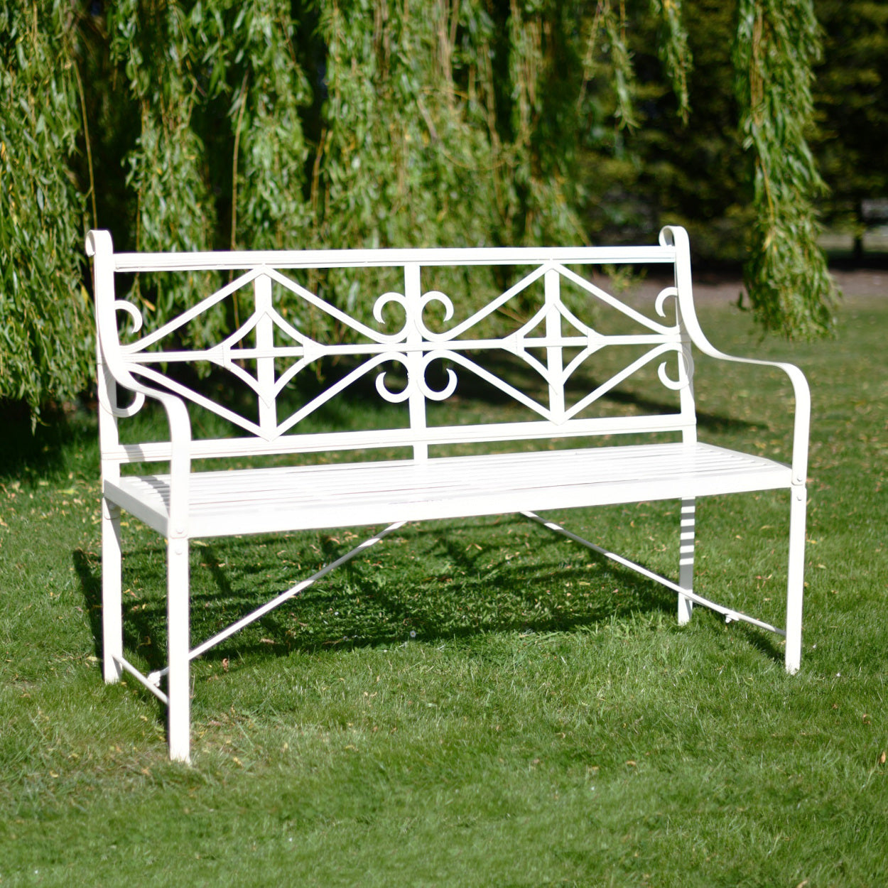 The White 'Hinwick' Three Seater Iron Bench_thumbnail