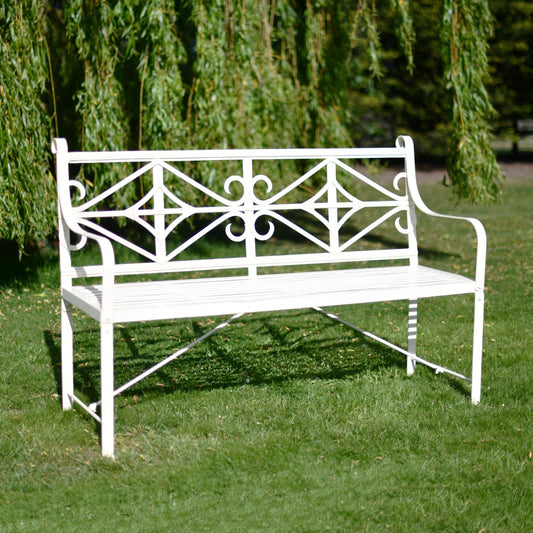 The White 'Hinwick' Three Seater Iron Bench_thumbnail