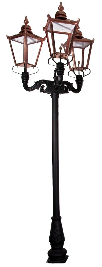 “St James” Three Headed Copper Lantern and Lamp Post 