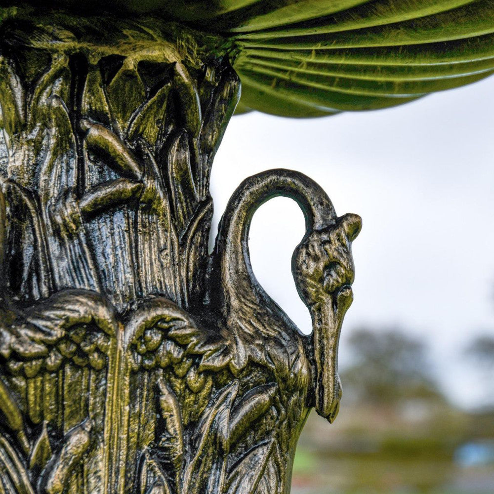 Close up of the swan decoration at the base