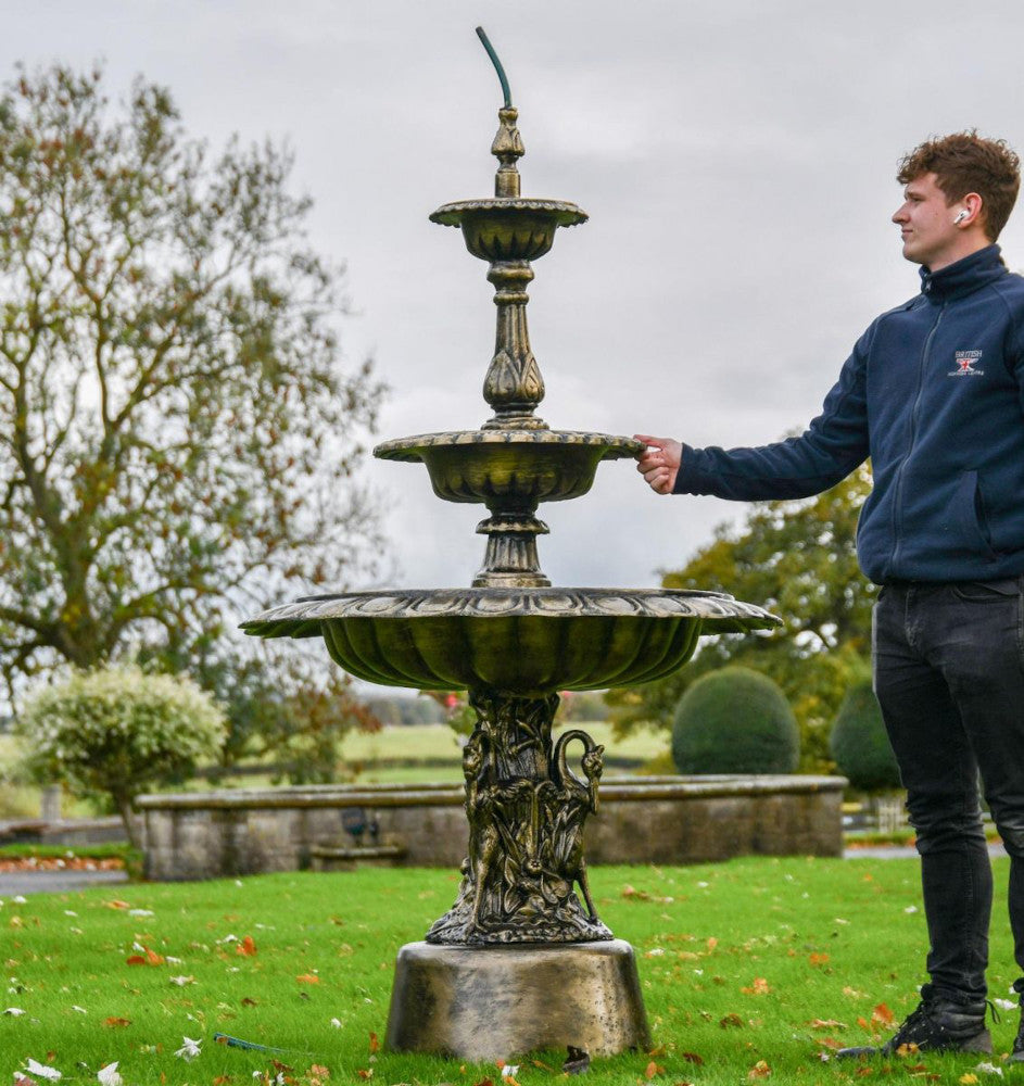 Life size scale of the swan inspired water fountain