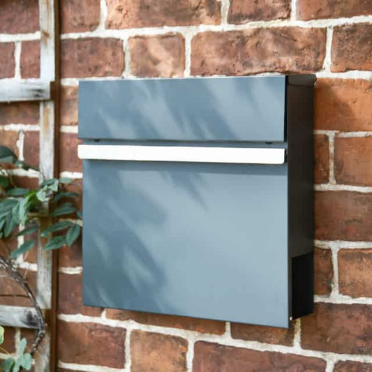 'Haines' Grey And Silver Wall Mounted Post Box And Newspaper Holder - thumbnail