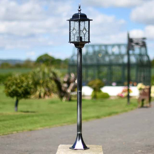 "The Hornvale" Black and Silver Miniature Garden Pillar Lamp Post - thumbnail