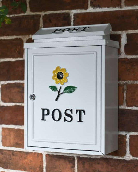 'Norfolk' Cream Sunflower Wall Mounted Post Box - thumbnail