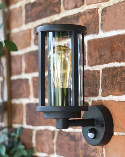 'Canwick' Black Contemporary Outdoor Wall Light with Motion Sensor - thumbnail