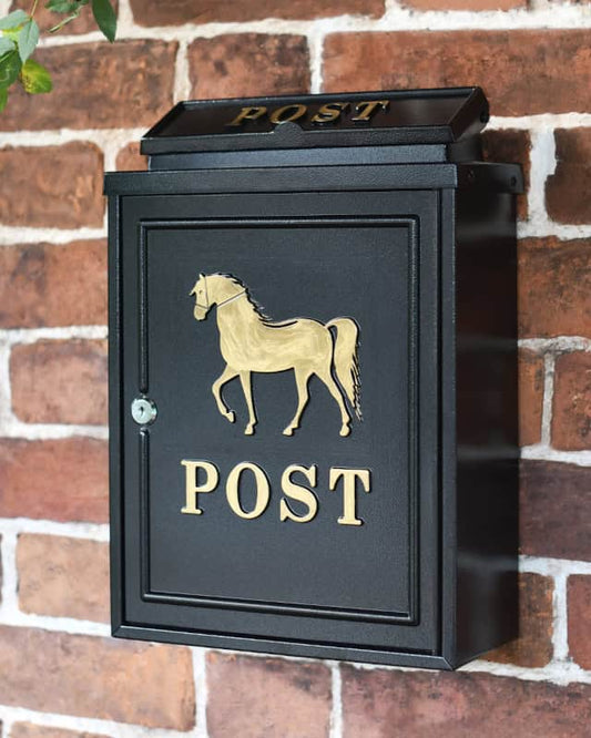 "Norfolk" Golden Horse Wall Mounted Post Box - thumbnail
