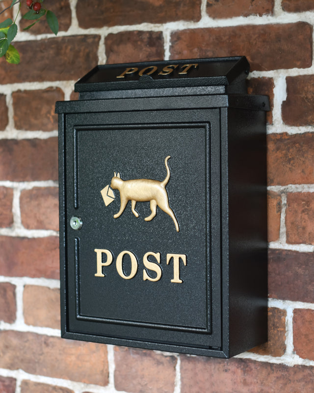 'Norfolk' Gold Cat Wall Mounted Post Box - thumbnail