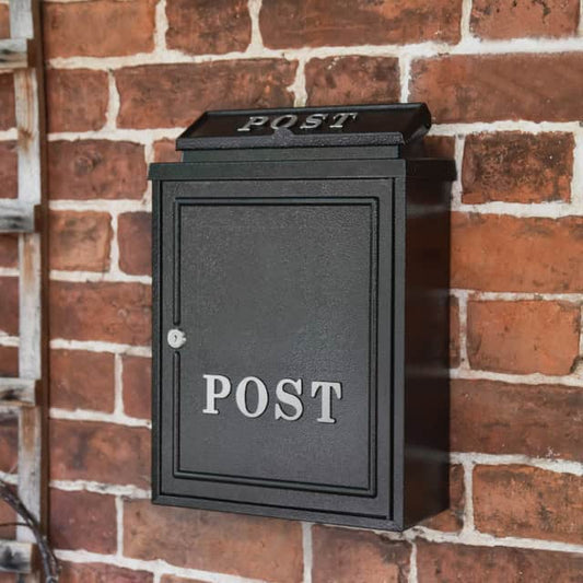 "Norfolk" Wall Mounted Post Box in a Black Finish With Silver Text