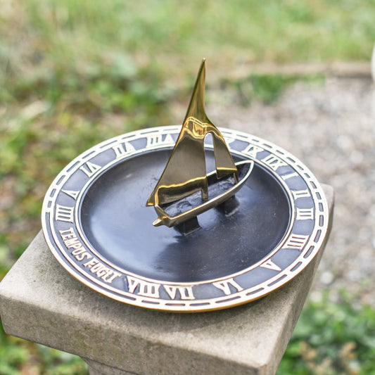 'Time Flies' Sail Boat Sundial and Bird Bath