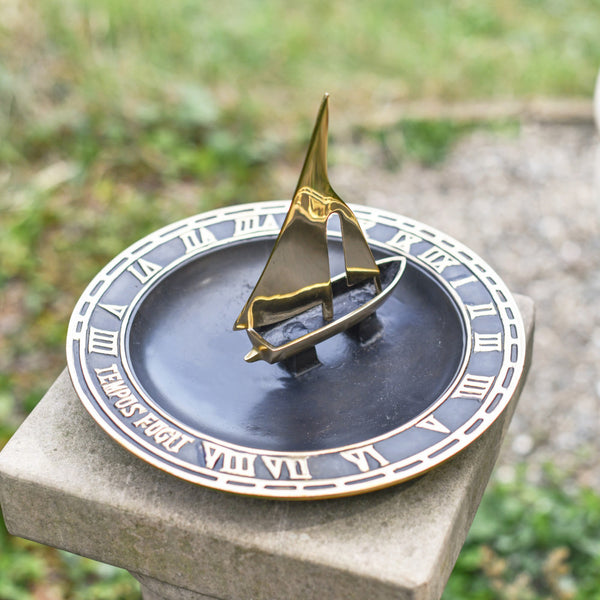 'Time Flies' Sail Boat Sundial and Bird Bath