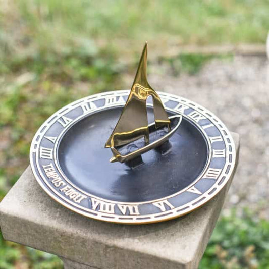 'Time Flies' Sail Boat Sundial and Bird Bath - thumbnail