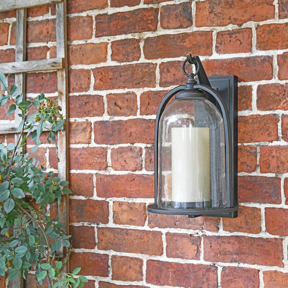 Traditional Bell-Shaped Glass Wall Lantern Fitted To Brick Wall