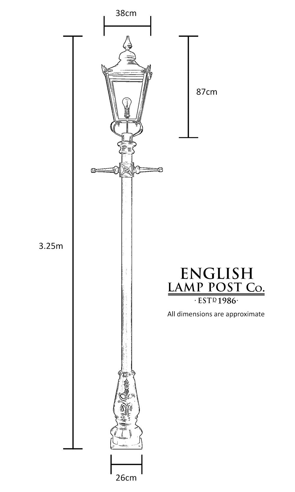 Dimensions for the 3.25m Victorian lamp post