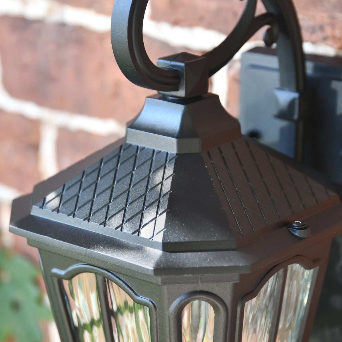 Traditional Black Victorian Fishhook Wall Lantern in Situ