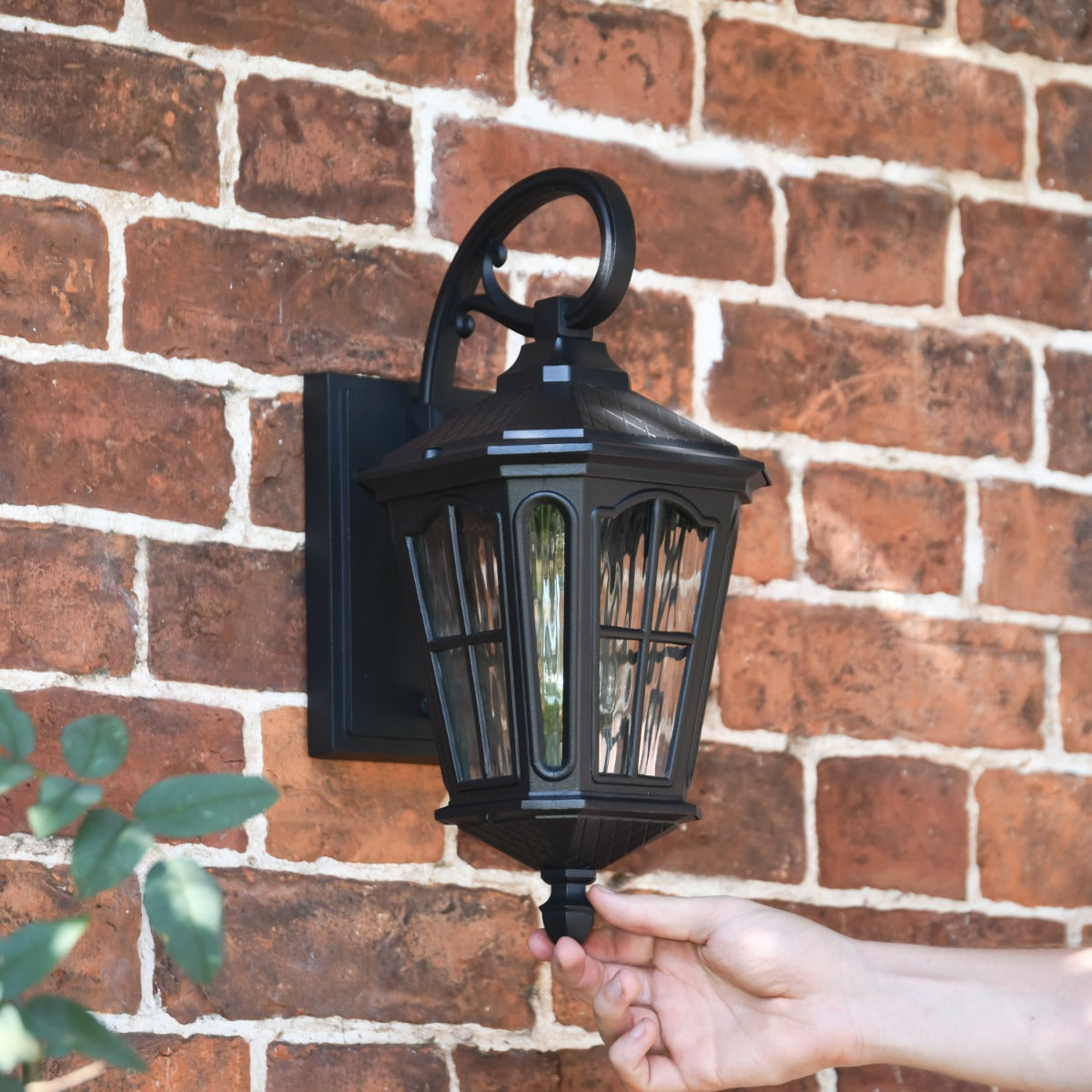 Scale Shot of Traditional Black Victorian Fishhook Wall Lantern